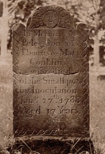 Tombe d'adolescent américain mort de la variole en 1788 . "Smallpox"
