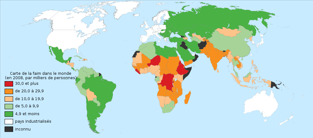 Carte de la faim dans le monde - wikimedia commons